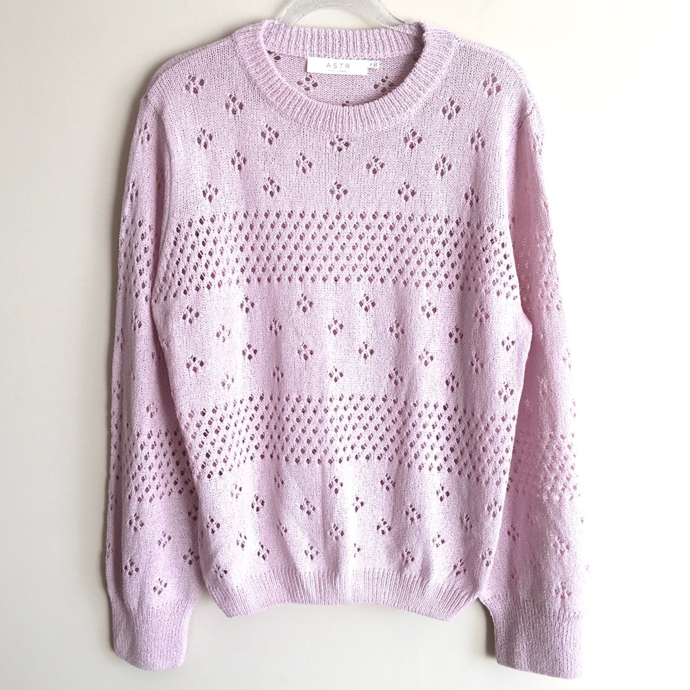 ASTR THE LABEL Belle Pointelle Sweater Long Sleeve Pale Pink Lilac